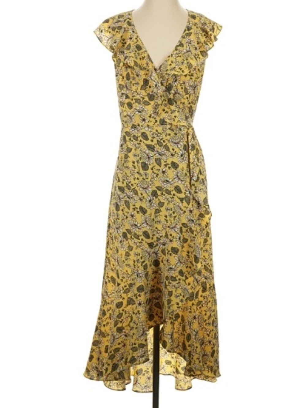 NWT MSRP $128 Max Studio Wrap Style Ruffles Yellow Dress Size S
